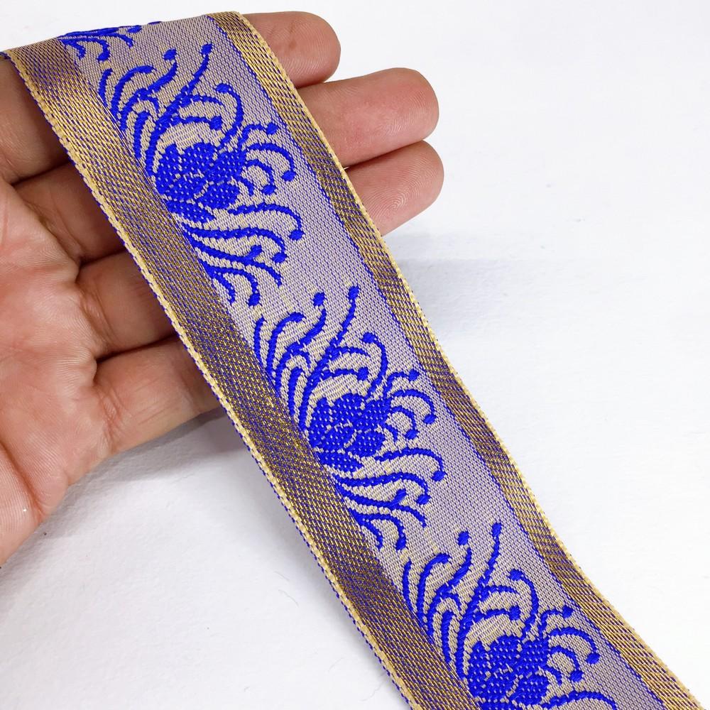 42 mm Designer Colorful Jacquard Lace, shown on white cotton