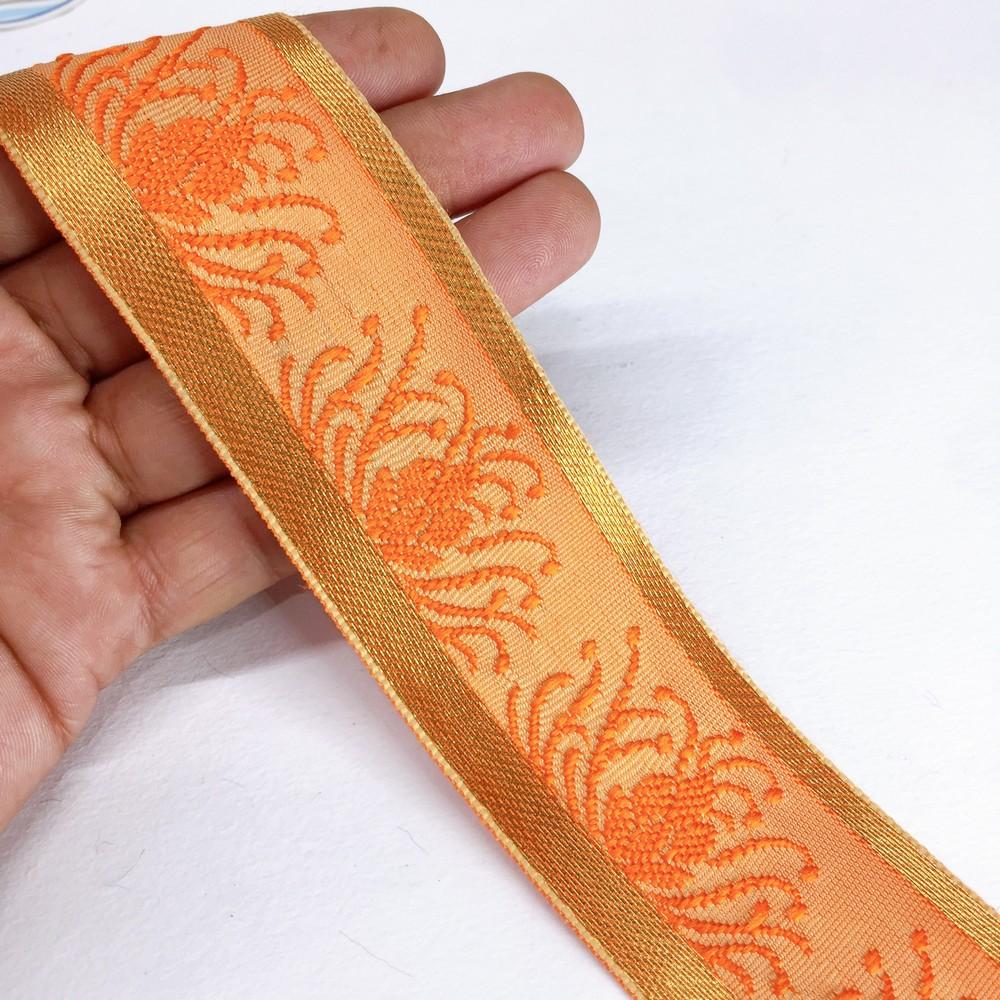 42 mm Designer Colorful Jacquard Lace, shown on white cotton