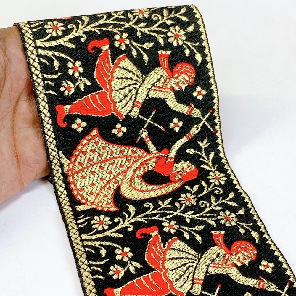 100mm Navratri Special Designer Banarasi Lace, shown on white cotton