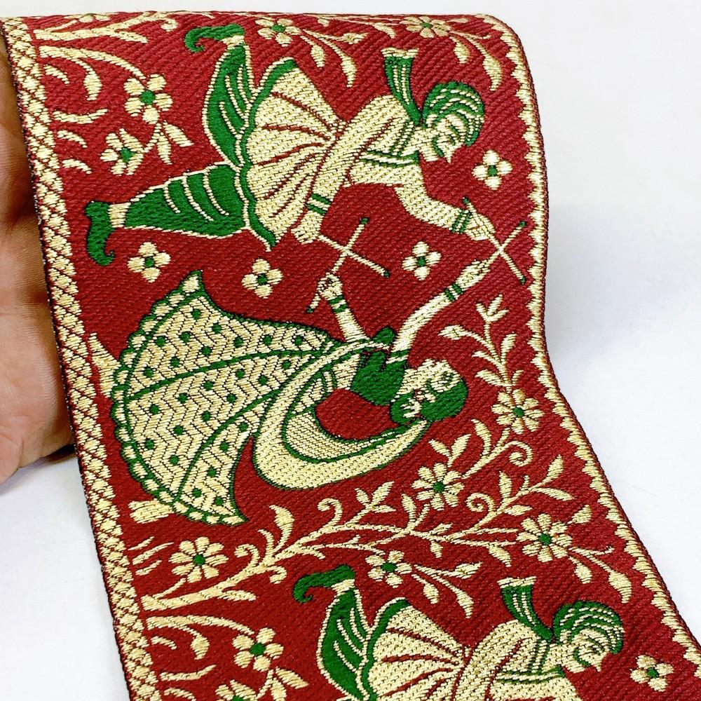 100mm Navratri Special Designer Banarasi Lace, shown on white cotton