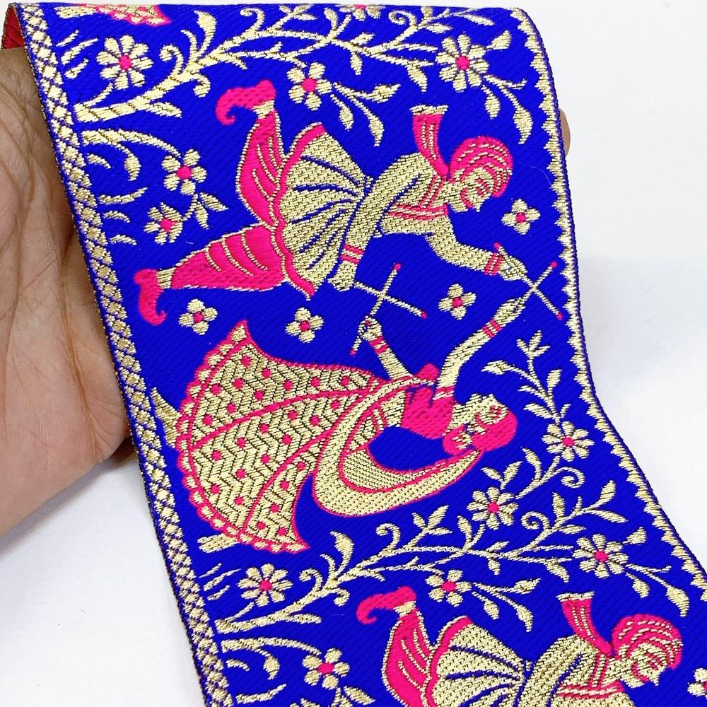 100mm Navratri Special Designer Banarasi Lace, shown on white cotton