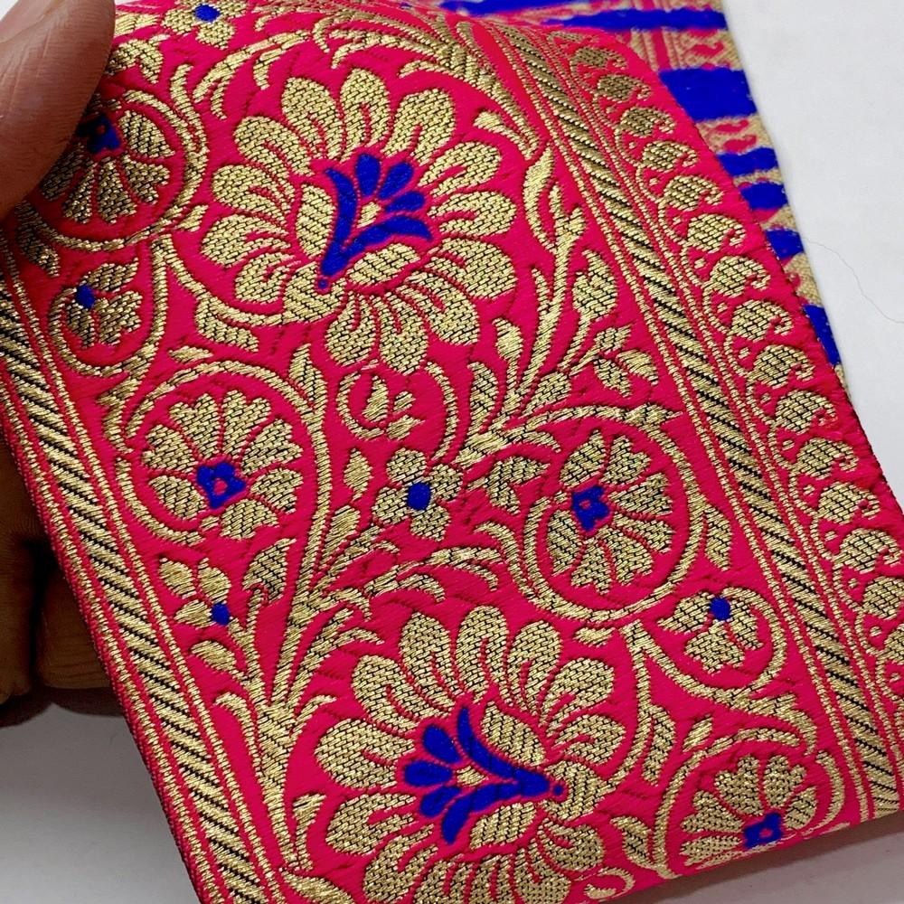 100mm Designer Foral Banarasi Lace, shown on white cotton