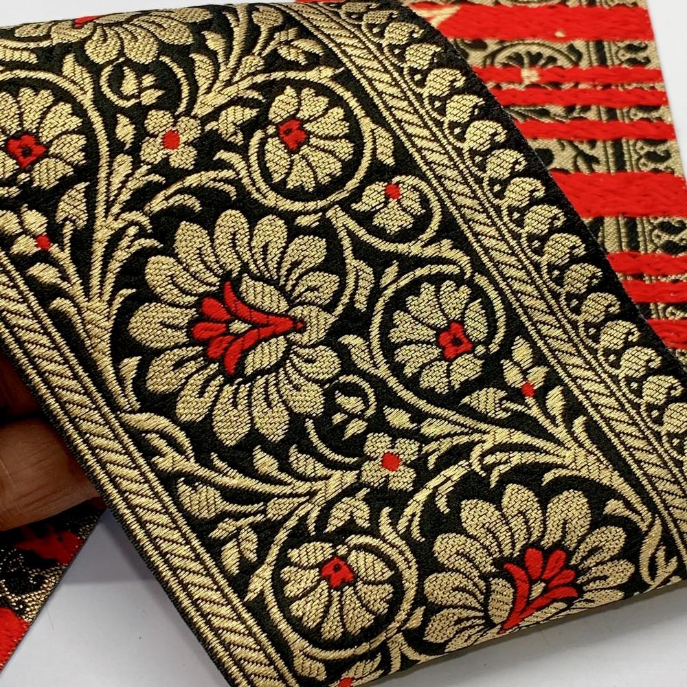 100mm Designer Foral Banarasi Lace, shown on white cotton