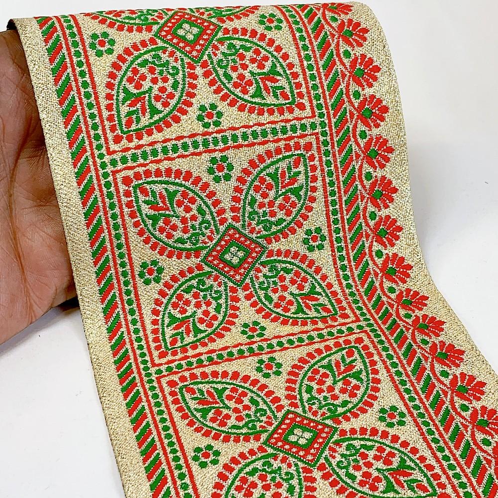 110mm Navratri Special Designer Banarasi Lace, shown on white cotton