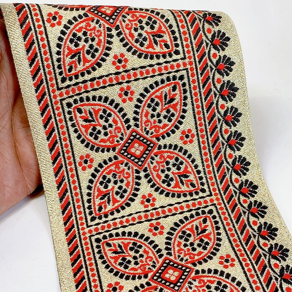 110mm Navratri Special Designer Banarasi Lace, shown on white cotton