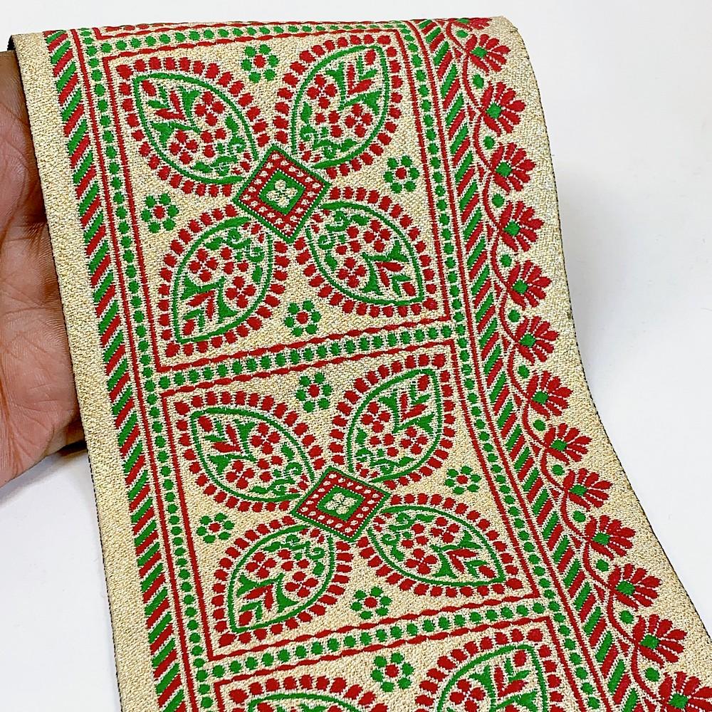 110mm Navratri Special Designer Banarasi Lace, shown on white cotton