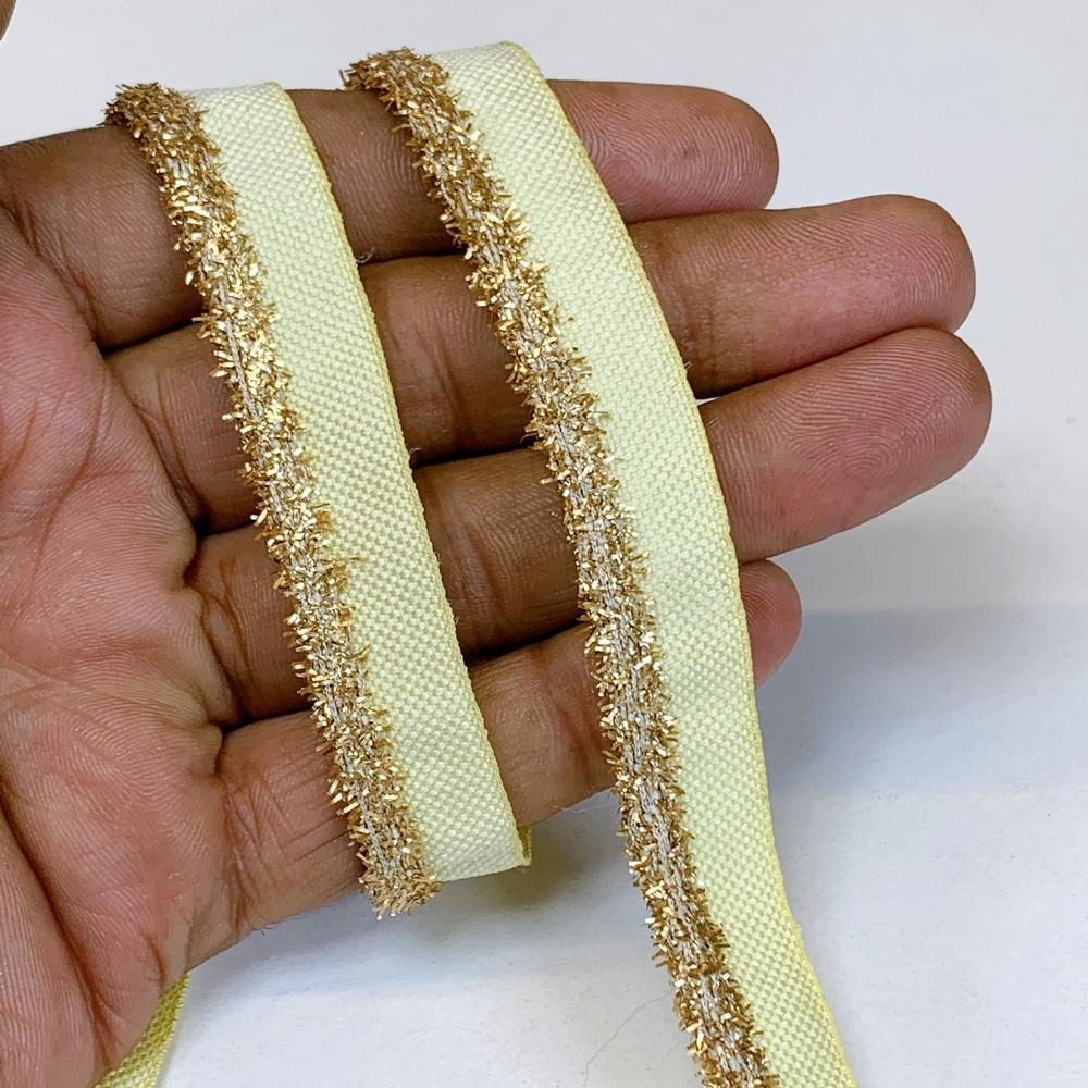 14 mm Fancy Colorful Metallic Fur Piping Lace, shown on white cotton