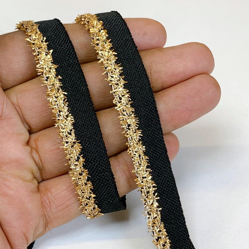 14 mm Fancy Colorful Metallic Fur Piping Lace, shown on white cotton