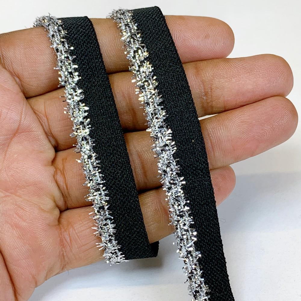 14 mm Fancy Colorful Metallic Fur Piping Lace, shown on white cotton