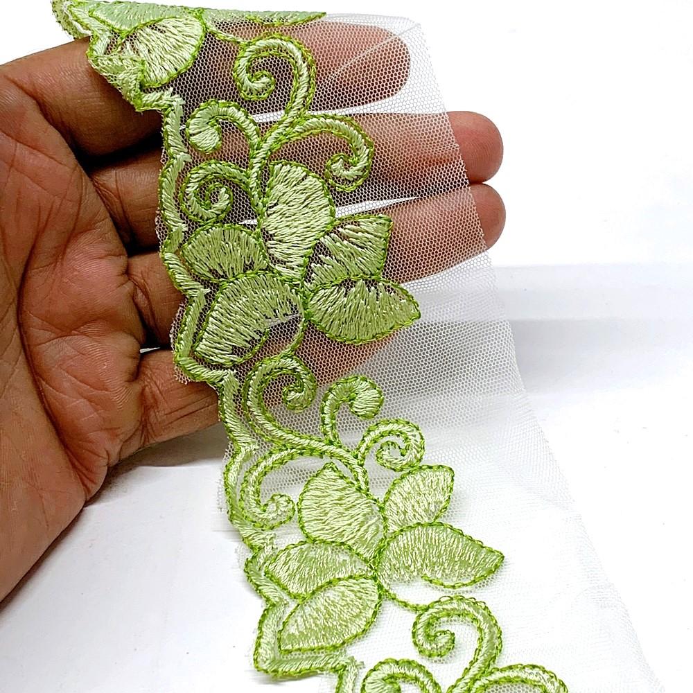 48 mm Designer Cutwork Embroidery Lace, shown on white cotton