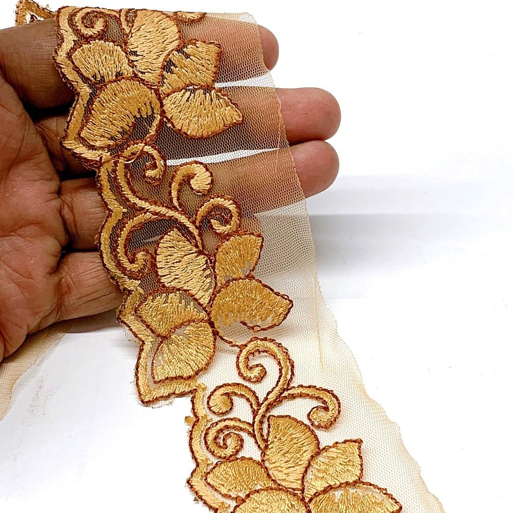 48 mm Designer Cutwork Embroidery Lace, shown on white cotton