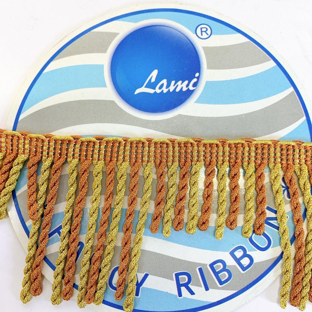 76 mm Designer Viscose Bullion Fringe, shown on white cotton