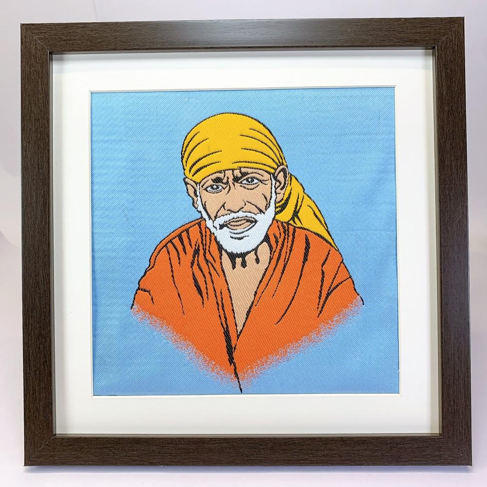 Lami Woven Sai Baba Art Frame, shown on white cotton