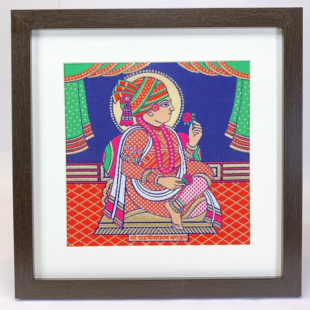 Lami Woven Swaminarayan Art Frame, shown on white cotton
