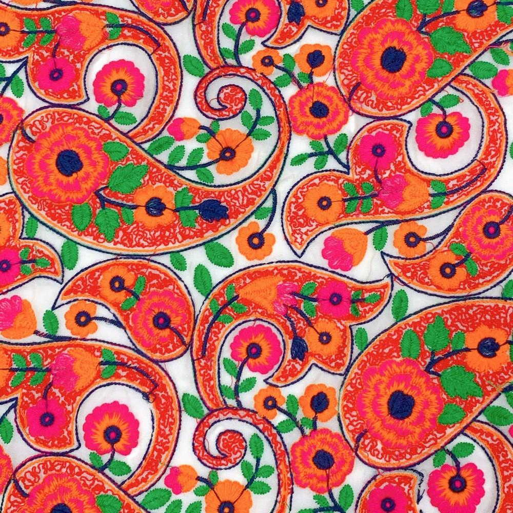 Parsi Embroidery Work On Georgette Fabric, shown on white cotton