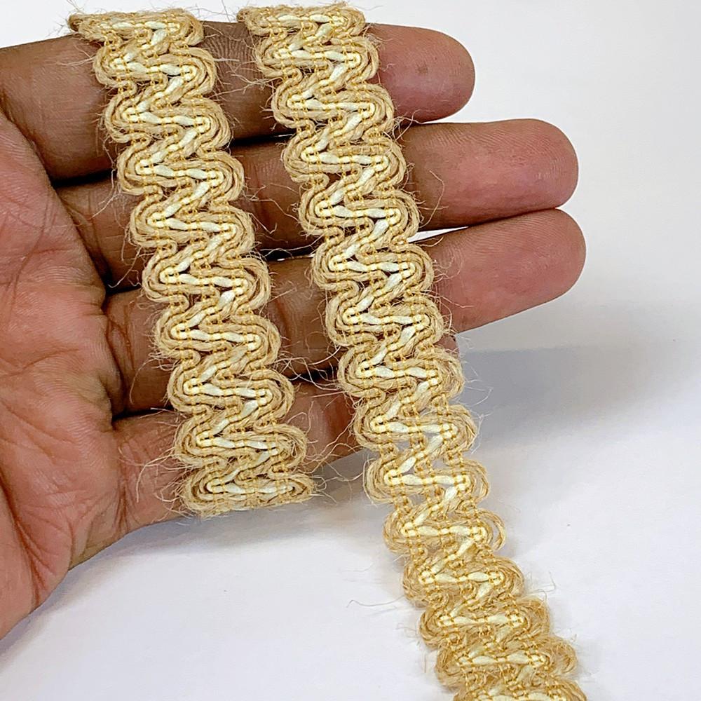 Lami 17 mm Designer Colorful Natural Jute Crochet Trims, shown on white cotton