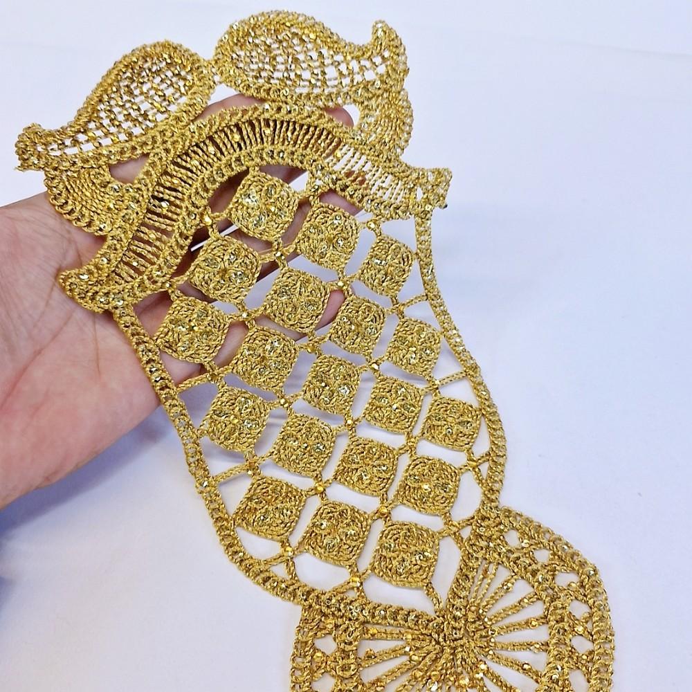 Lami 38 X 12 8 X 12 Designer zari Thread Work Embroidery Patches With Stone And Sequins Work, shown on white cotton