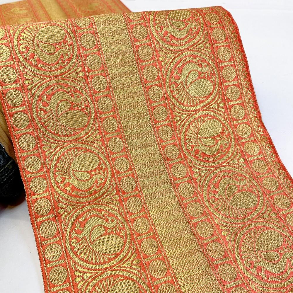 205 mm Designer Banarasi Jacquard Lace, shown on white cotton