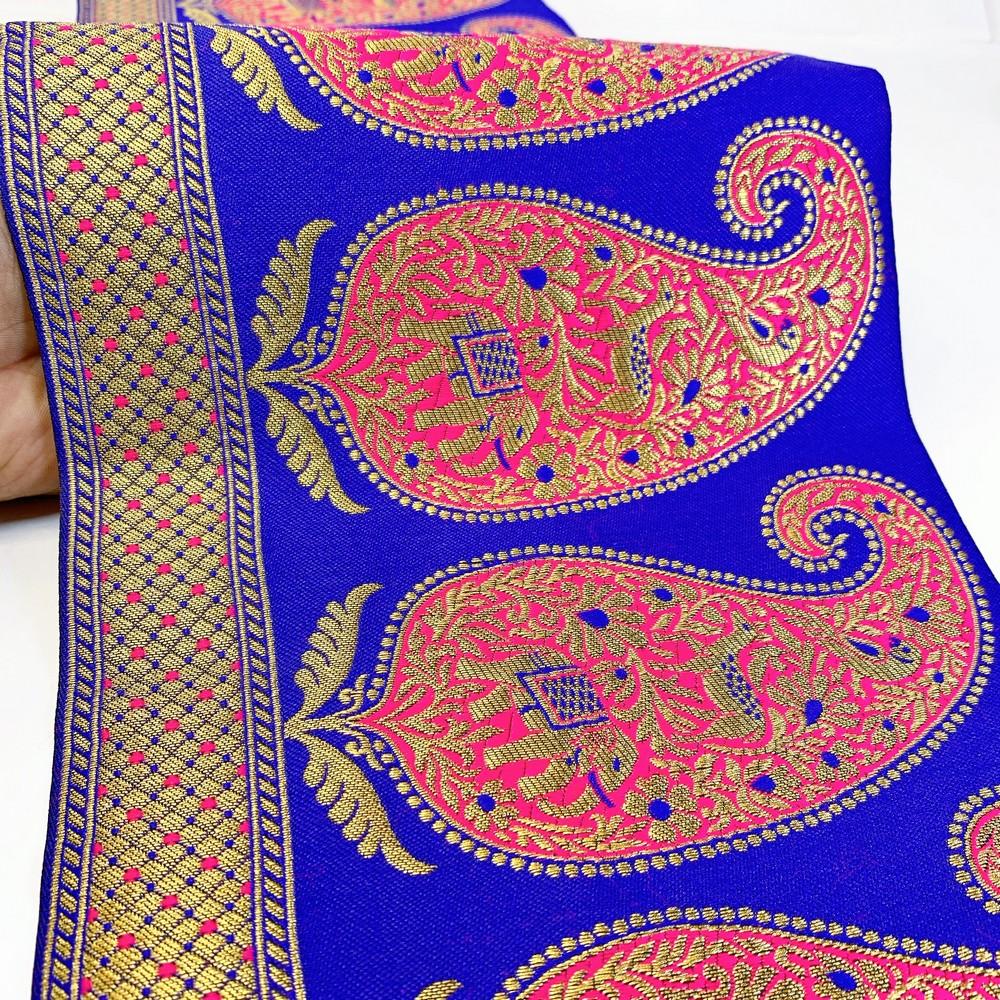 200 mm Designer Banarasi Jacquard Lace, shown on white cotton