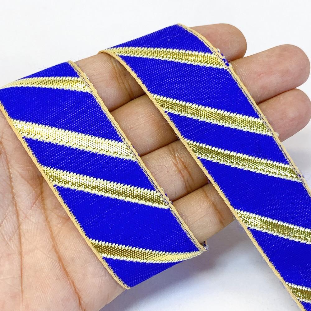 25mm Designer Jacquard Ribbon With Zari Threads, shown on white cotton