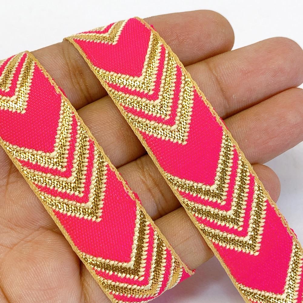 20mm Designer Jacquard Ribbon With Zari Threads, shown on white cotton