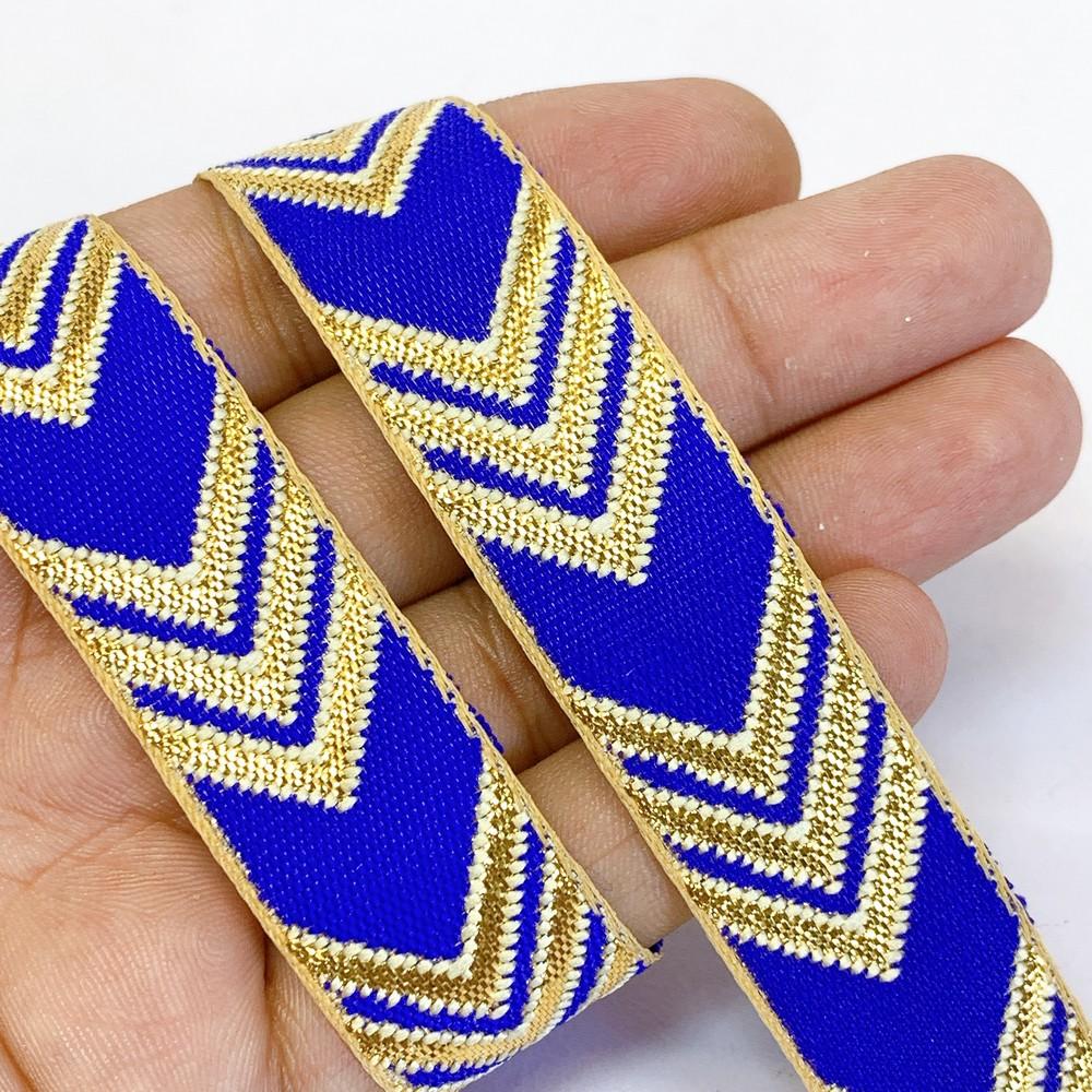 20mm Designer Jacquard Ribbon With Zari Threads, shown on white cotton