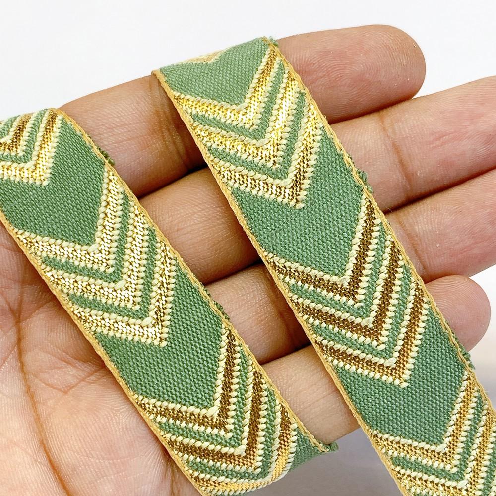 20mm Designer Jacquard Ribbon With Zari Threads, shown on white cotton