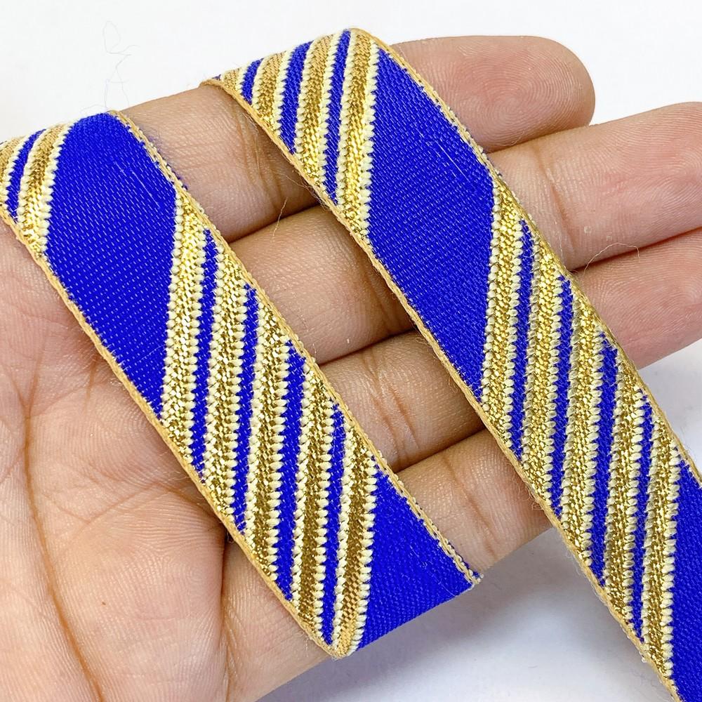 20mm Designer Jacquard Ribbon With Zari Threads, shown on white cotton