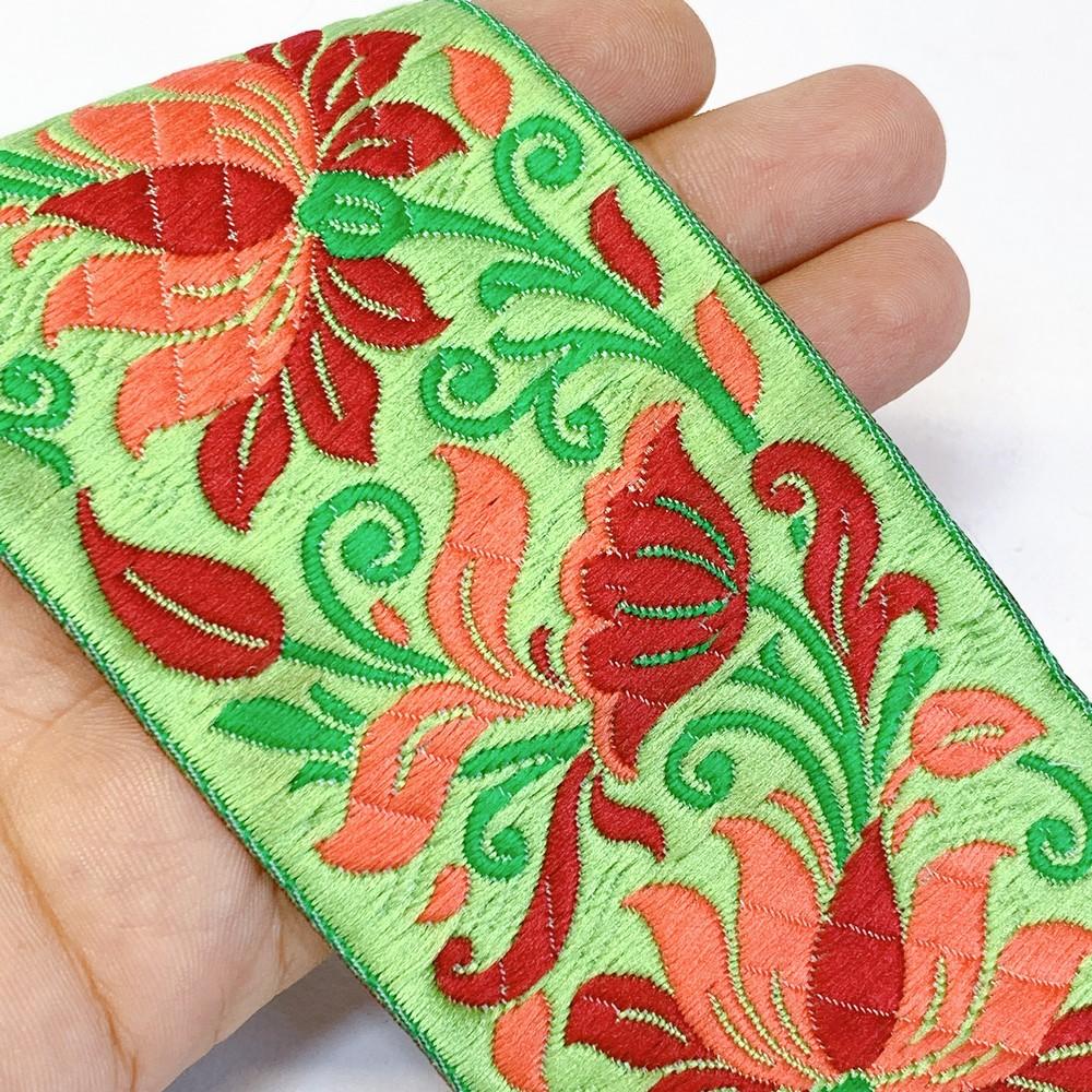 65mm Designer Parsi Jacquard Ribbon, shown on white cotton
