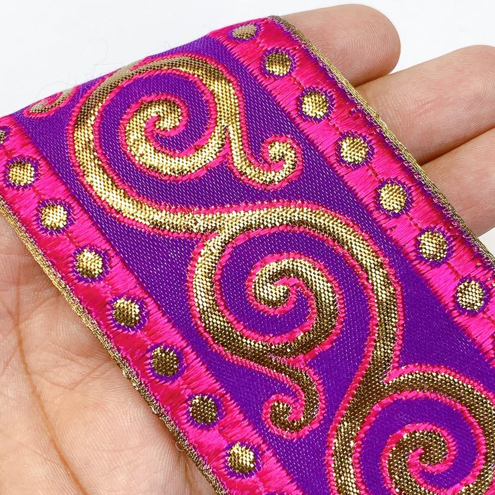 51 mm Designer Gotta Meena Vel Jacquard Ribbon, shown on white cotton