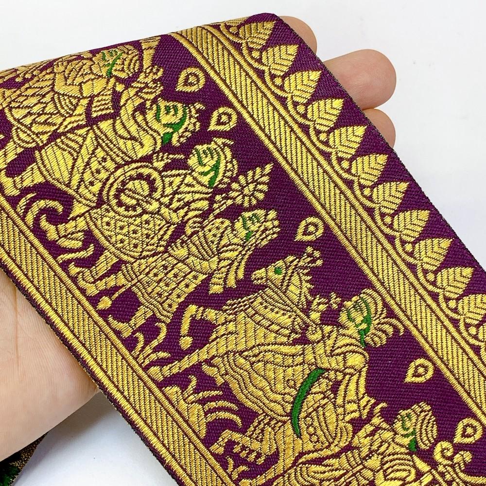 100 mm Designer Banarasi Barat Jacquard Ribbons, shown on white cotton