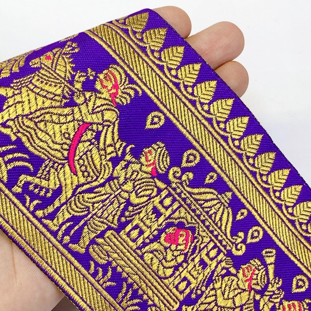 100 mm Designer Banarasi Barat Jacquard Ribbons, shown on white cotton