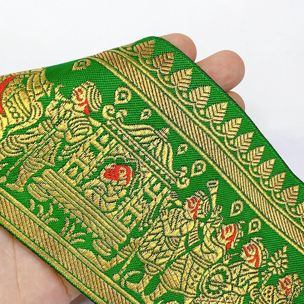 100 mm Designer Banarasi Barat Jacquard Ribbons, shown on white cotton