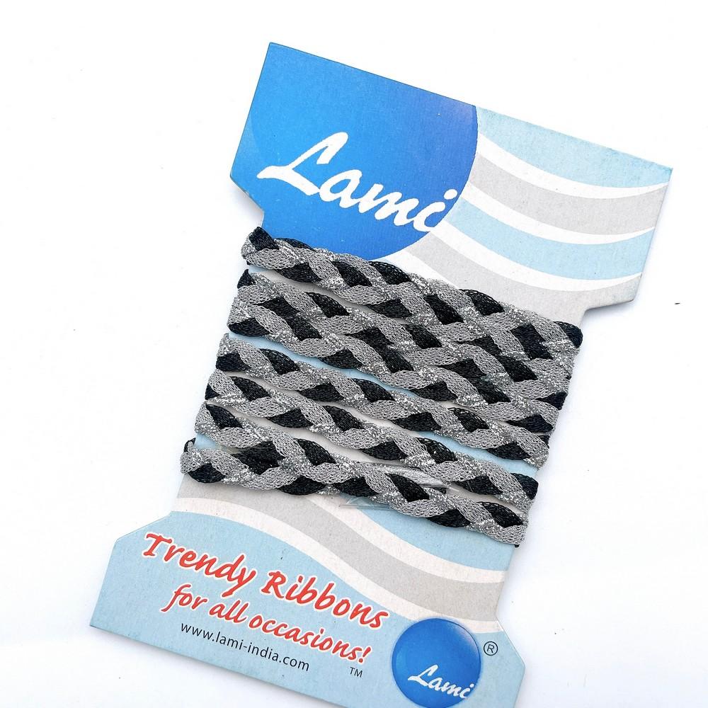 8mm & Silver Twisted Decorative Cord – 1 Meter Pack, shown on white cotton