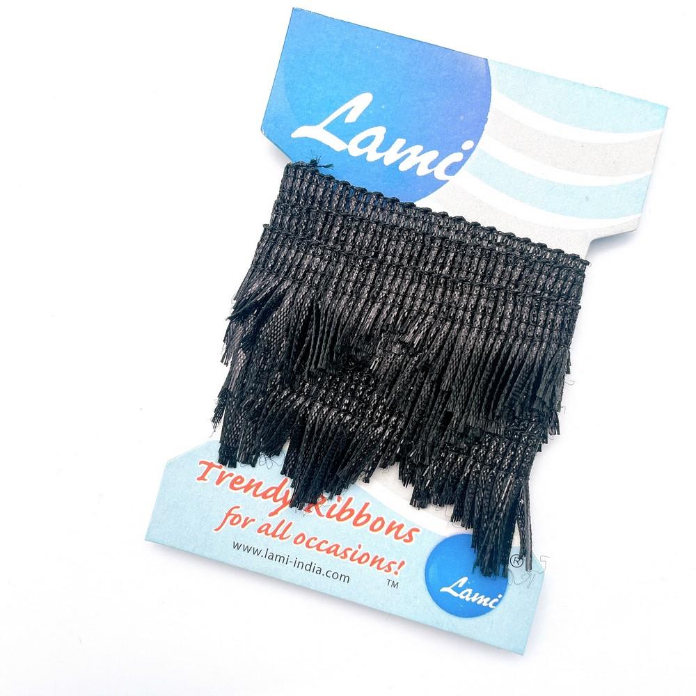 38mm Fringe Lace Trim – 1 Meter Pack, shown on white cotton