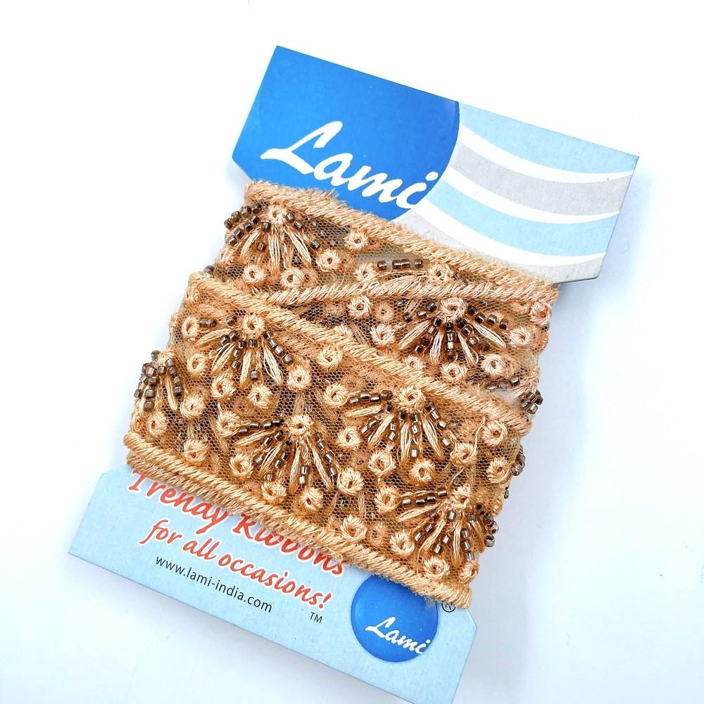 40mm Designer Net Embroidery Lace with Bead and Sequin Work – 1 Meter Pack, shown on white cotton