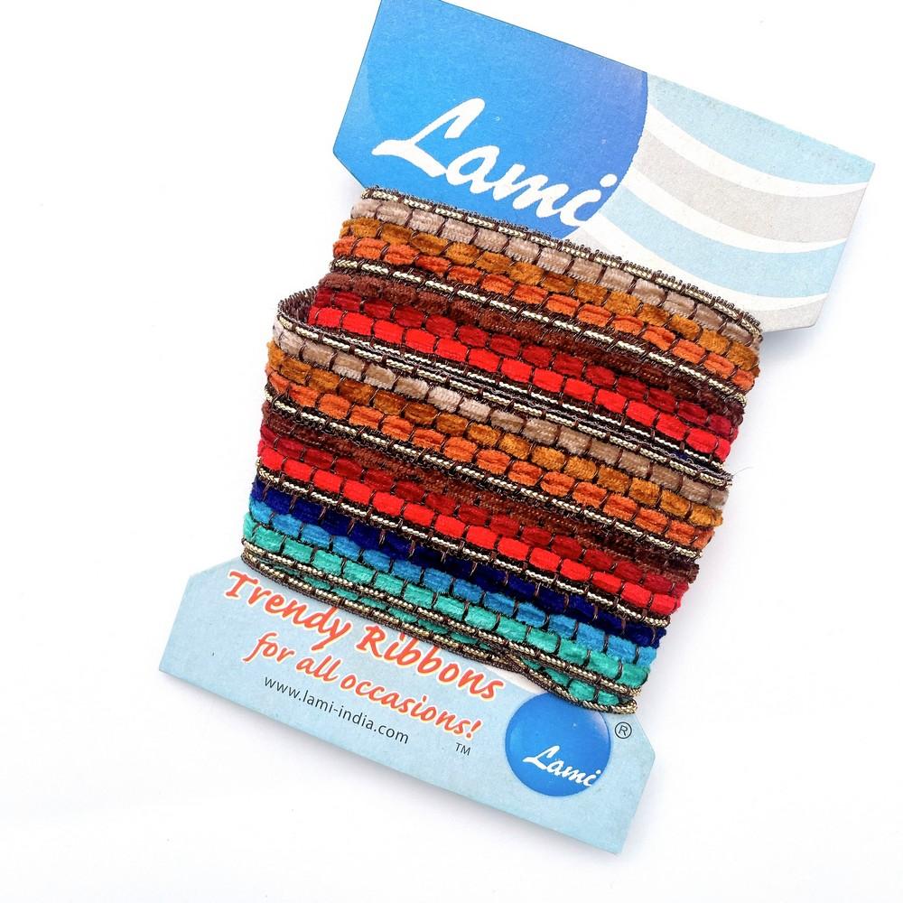40mm Geometric Jacquard Ribbon – Vibrant Woven Pattern Trim – 1 Meter Pack, shown on white cotton