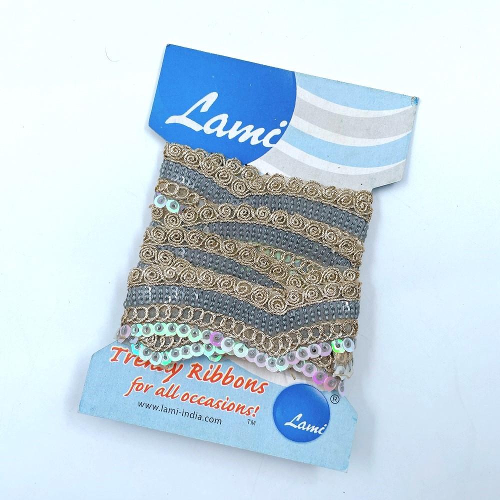 23mm Wave Sequin Embroidered Lace – 1 Meter Pack, shown on white cotton