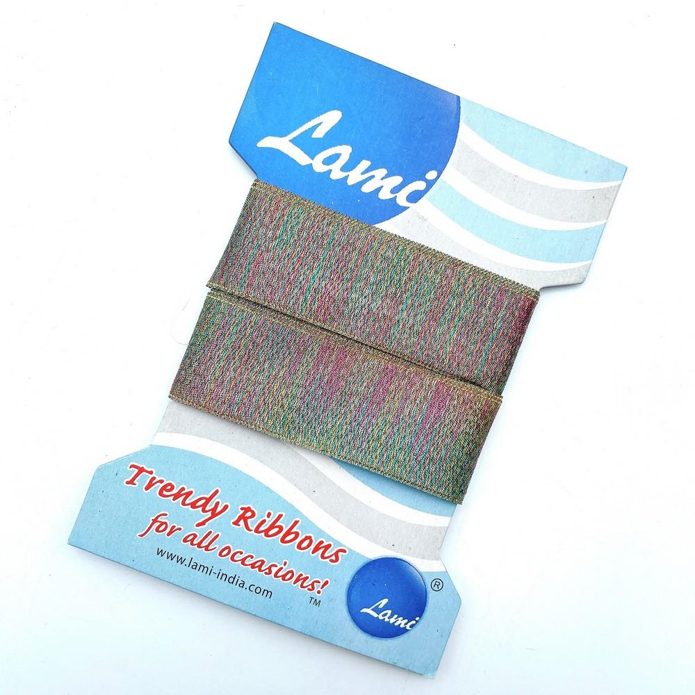 24mm Rainbow Metallic Striped Multicolor Trim for Crafting and Gift Packaging, shown on white cotton