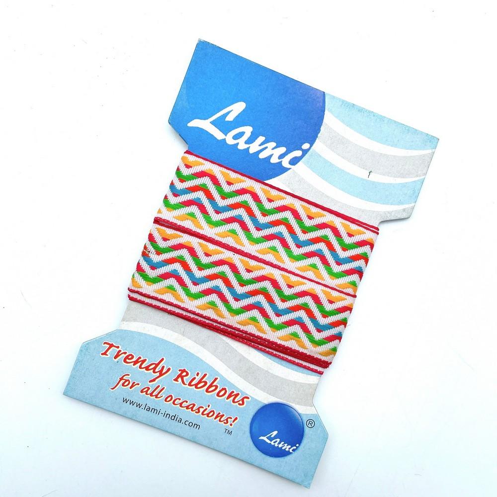 24mm Zig-Zag Pattern Jacquard Decorative Trim for Sewing and Decoration, shown on white cotton