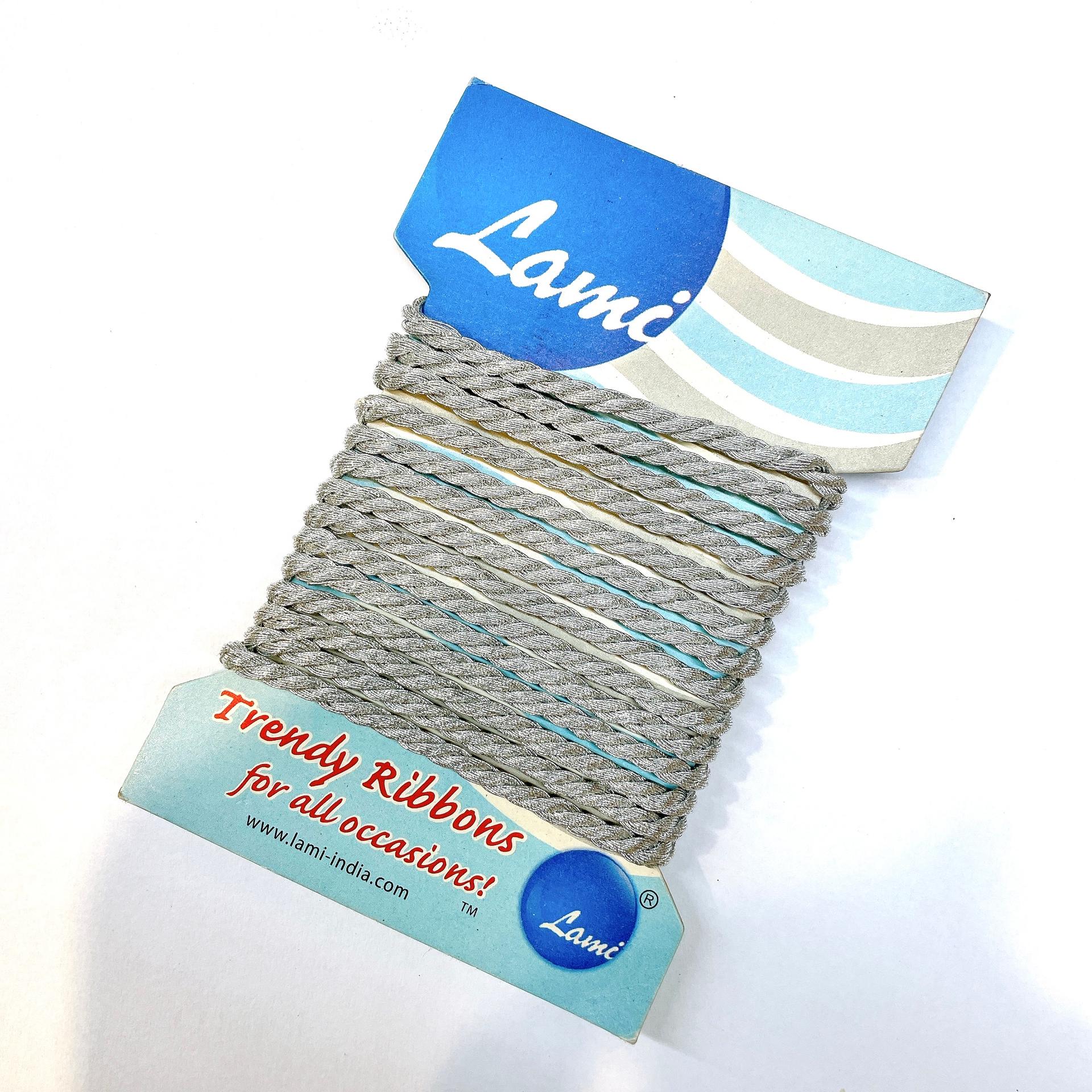 05mm Metallic Braided Cord Ribbon – 2 Meter Pack, shown on white cotton