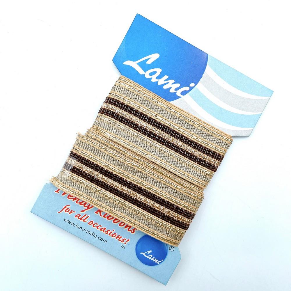 30mm Metallic Gold and Brown Stripe Lace, shown on white cotton