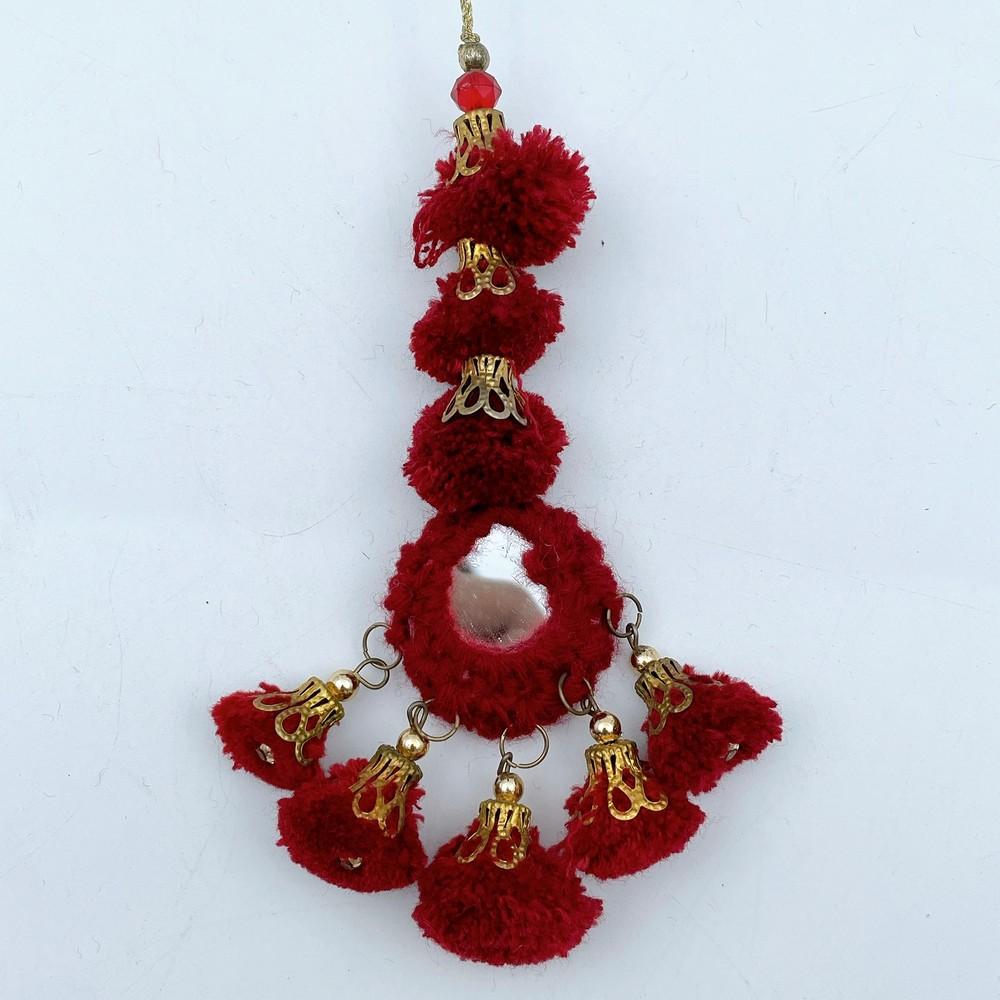 Colorful Thread Bead Latkan with Silk Tassels (Pack of 02), shown on white cotton