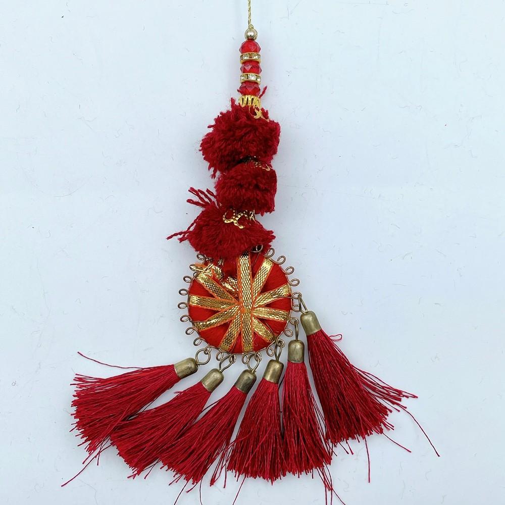 Pom-Pom Latkan with Golden Accents (Pack of 02), shown on white cotton