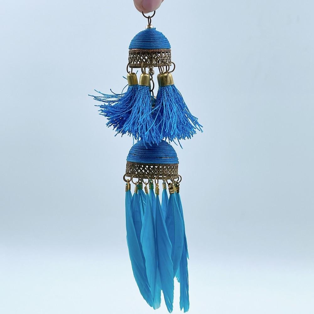 Double Dome Blue Feather Latkan (Pack of 02), shown on white cotton