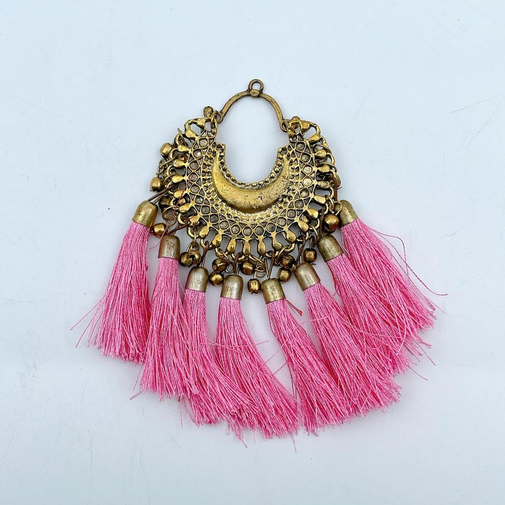 Golden Crescent Tassel Latkan (Pack of 02), shown on white cotton