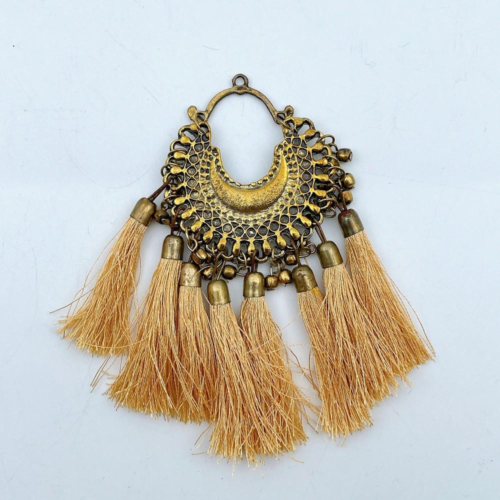 Golden Crescent Tassel Latkan (Pack of 02), shown on white cotton