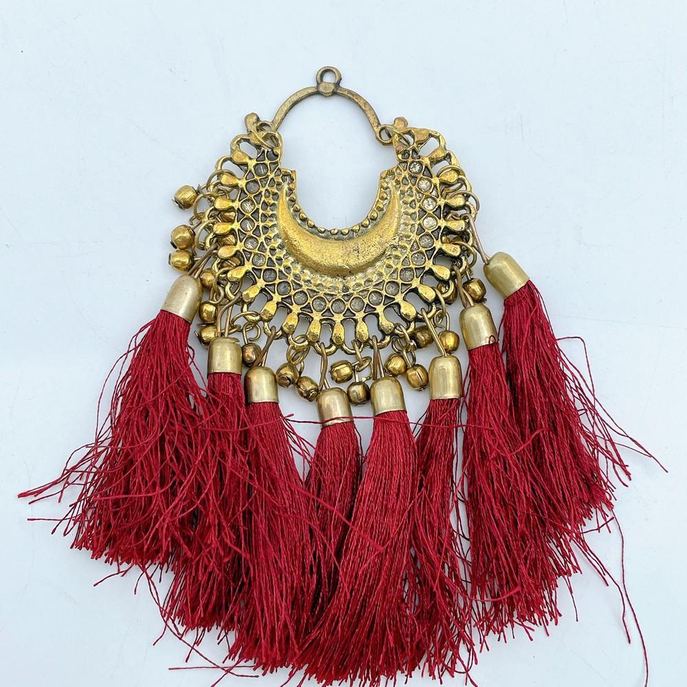 Golden Crescent Tassel Latkan (Pack of 02), shown on white cotton