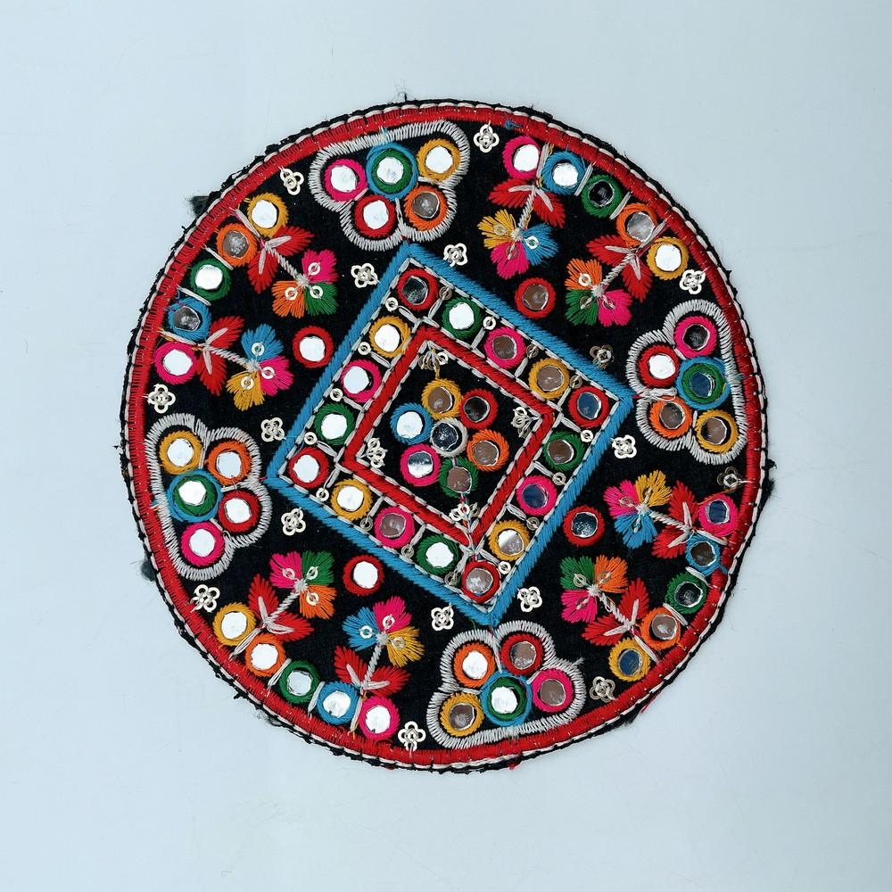 Round Multicolor Kutch Embroidery Patch (Pack of 02), shown on white cotton