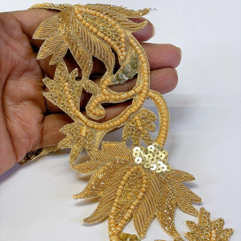 Embroidery Cutwork Border with Jardozi and Sequins Work – Designer Lace for Sarees, Lehengas & Dresses, shown on white cotton